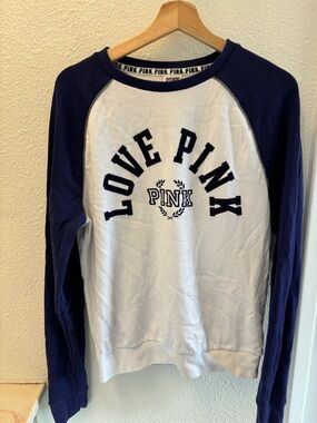 Victoria's Secret PINK White Tee with Navy Trim